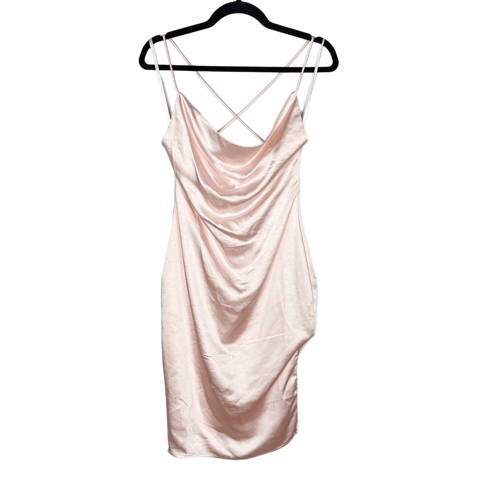 New Superdown Small S Blush Pink Billie Drape Midi Dress Cocktail Satin Ruched